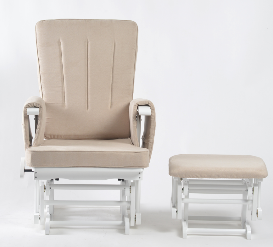 Peekaboo Premium Cushioned Nursing Wooden Glider Chair with Ottoman White