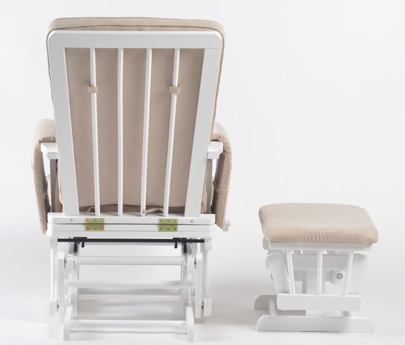 Peekaboo Premium Cushioned Nursing Wooden Glider Chair with Ottoman White