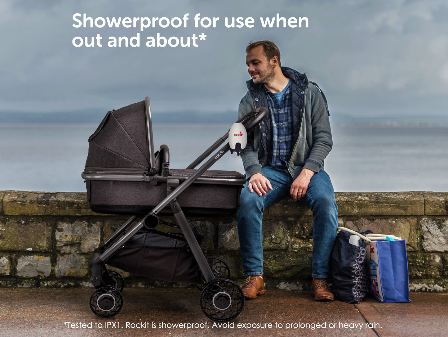 Rockit Award-Winning Portable Baby Pram Rocker (Rechargeable Version) White Age- Newborn & Above