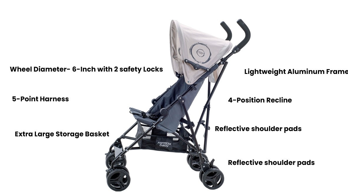 umbrella stroller recline Formula One PowerGlyde Plus Lightweight Travel Umbrella Stroller Grey/ – Babybrands UAE