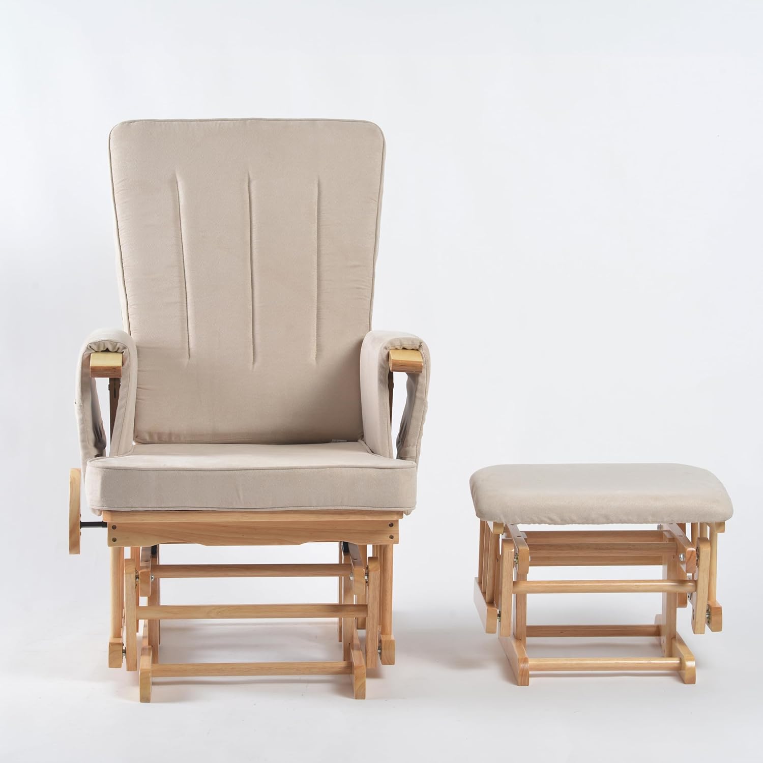 Peekaboo Premium Cushioned Nursing Wooden Glider Chair with Ottoman Natural Brown