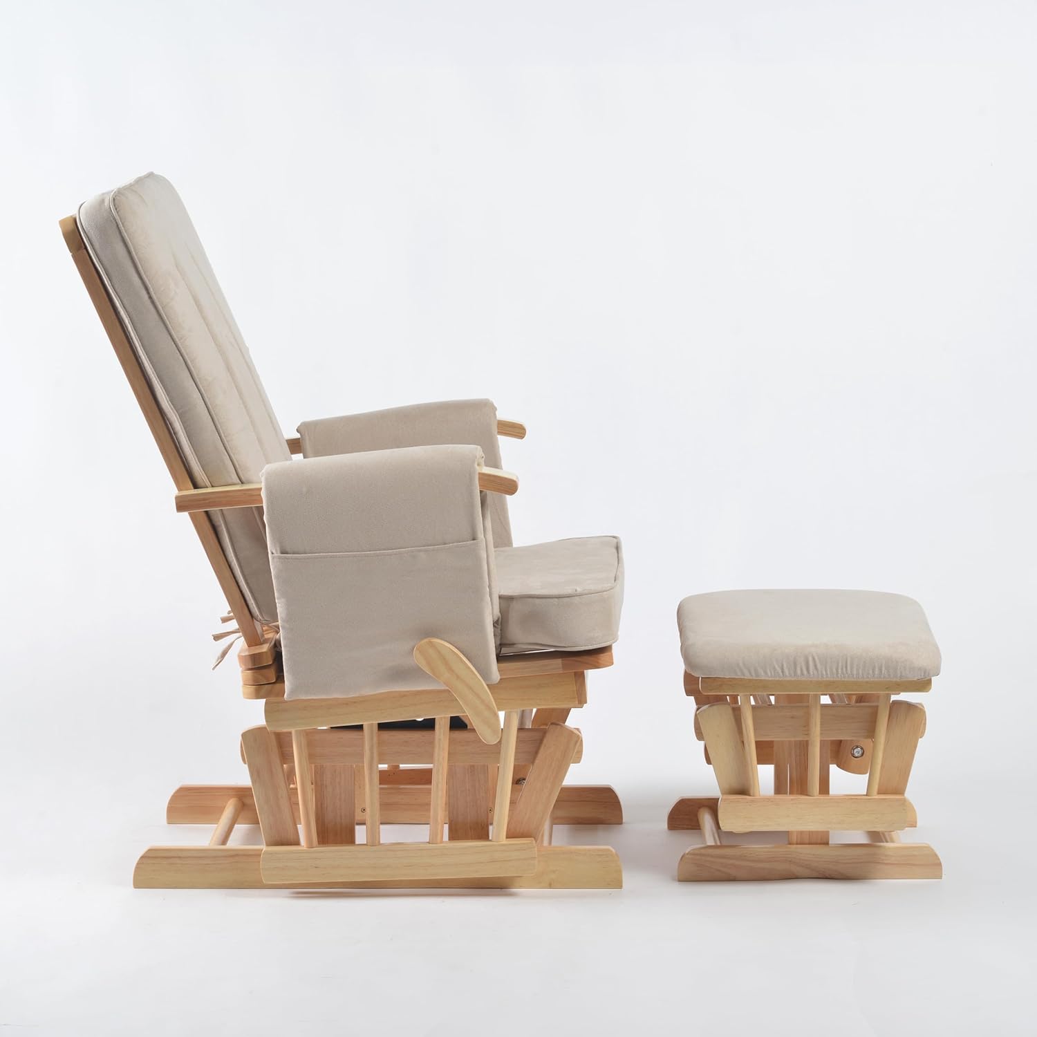 Peekaboo Premium Cushioned Nursing Wooden Glider Chair with Ottoman Natural Brown