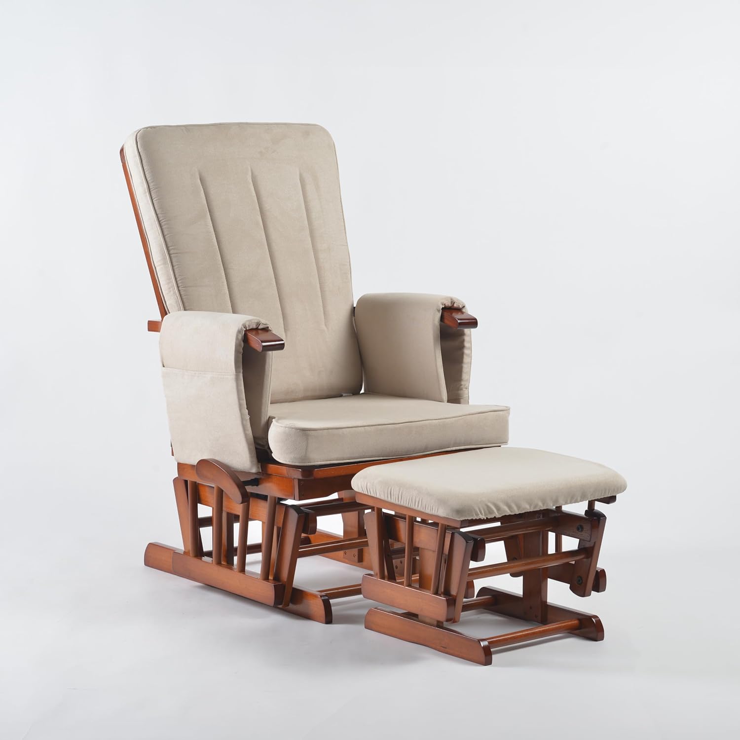Peekaboo Premium Cushioned Nursing Wooden Glider Chair with Ottoman Expresso Brown