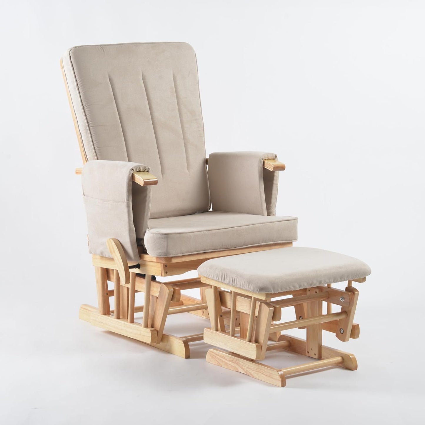 Peekaboo Premium Cushioned Nursing Wooden Glider Chair with Ottoman Natural Brown