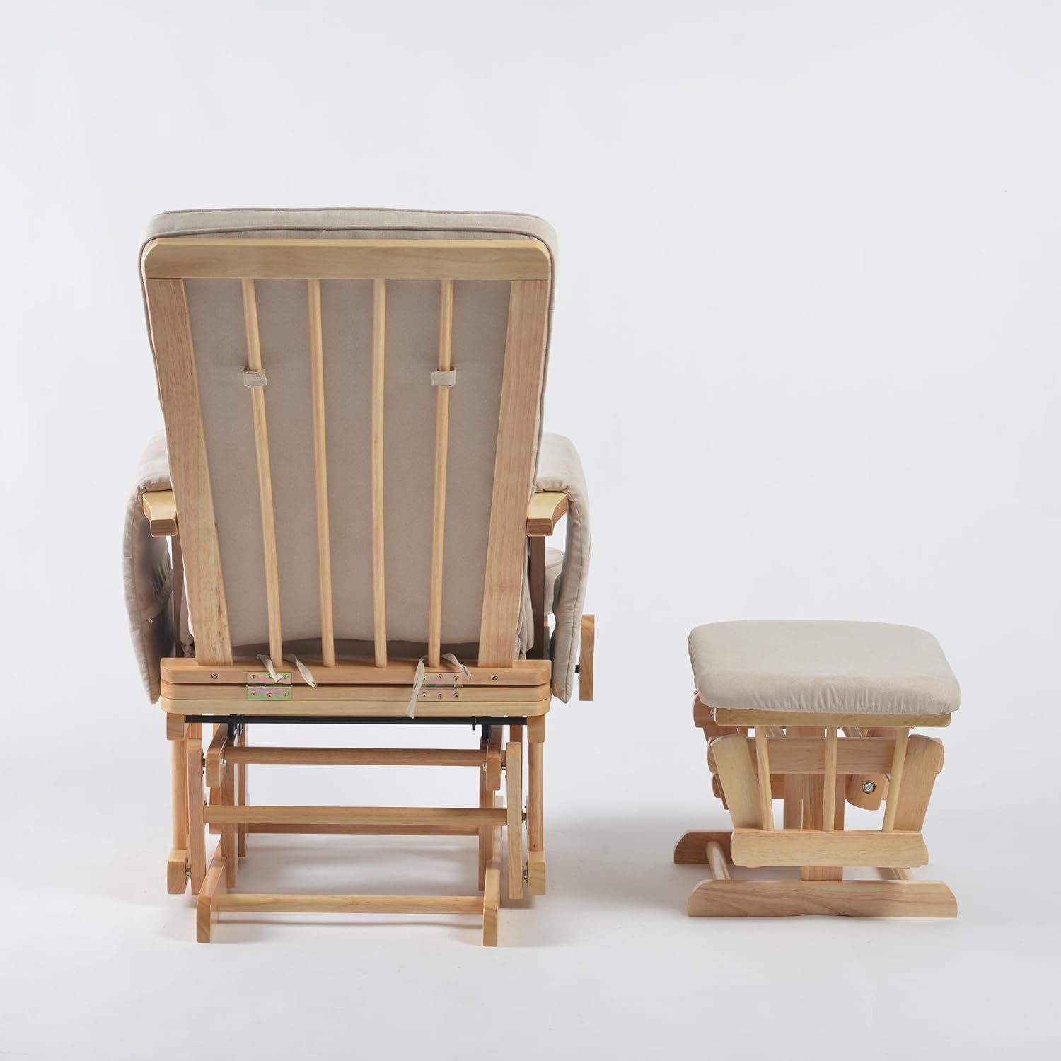 Peekaboo Premium Cushioned Nursing Wooden Glider Chair with Ottoman Natural Brown