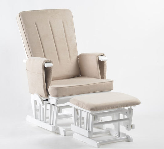 Peekaboo Premium Cushioned Nursing Wooden Glider Chair with Ottoman White