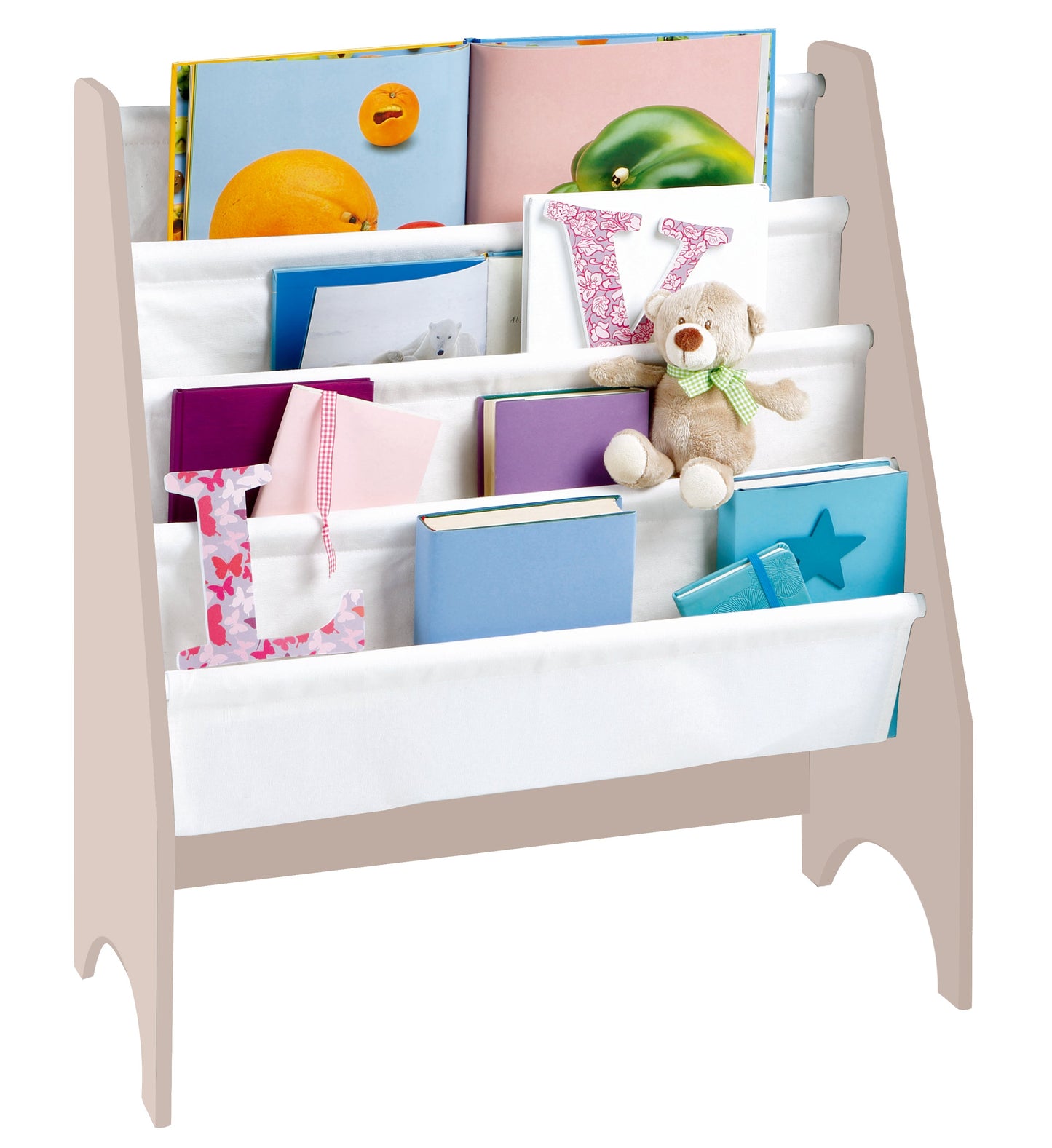 Pibi 4 Tier Storage Sling Bookshelf Natural Brown+White Age- 12 Months & Above