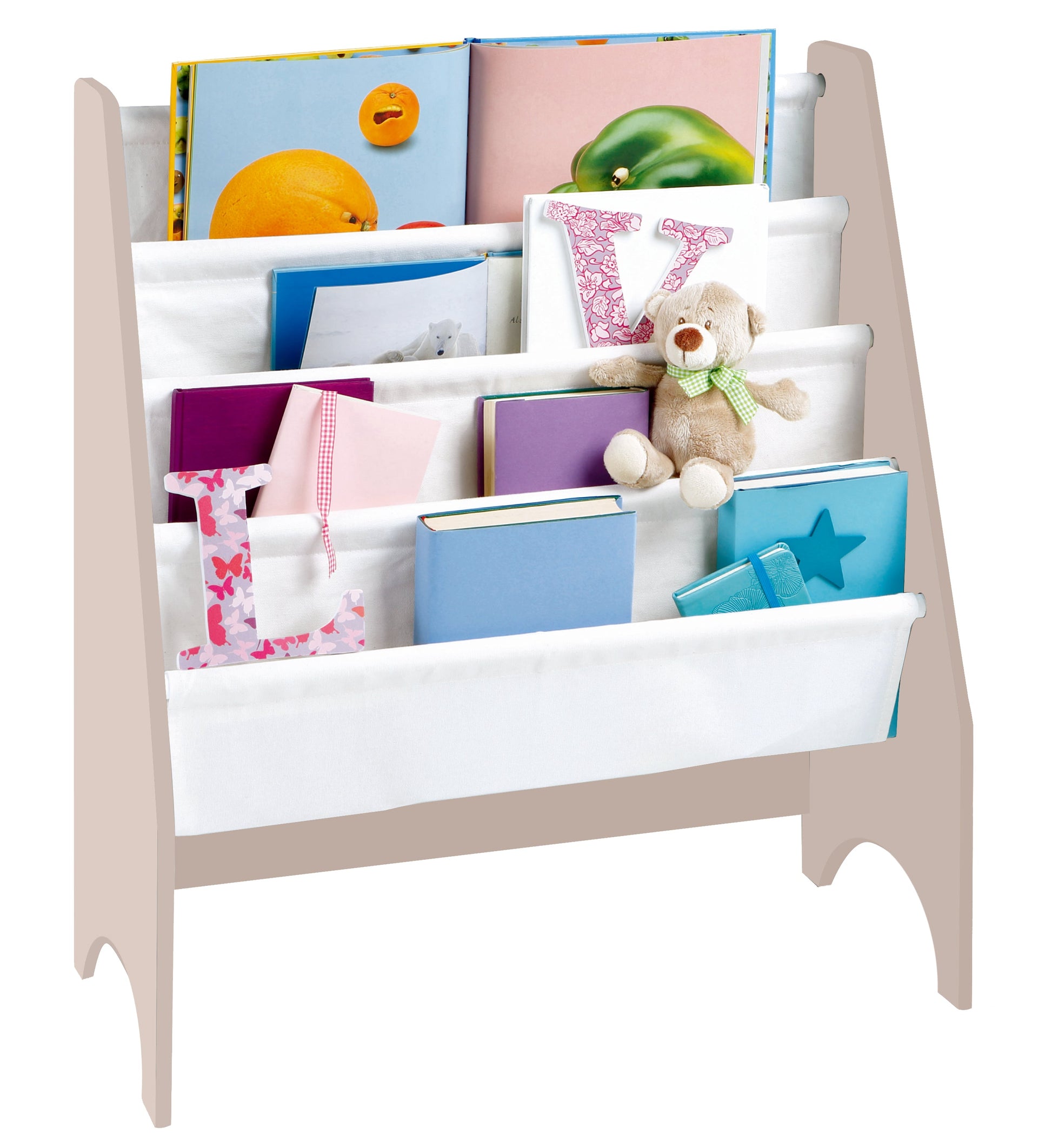 Pibi 4 Tier Storage Sling Bookshelf Natural Brown+White Age- 12 Months & Above